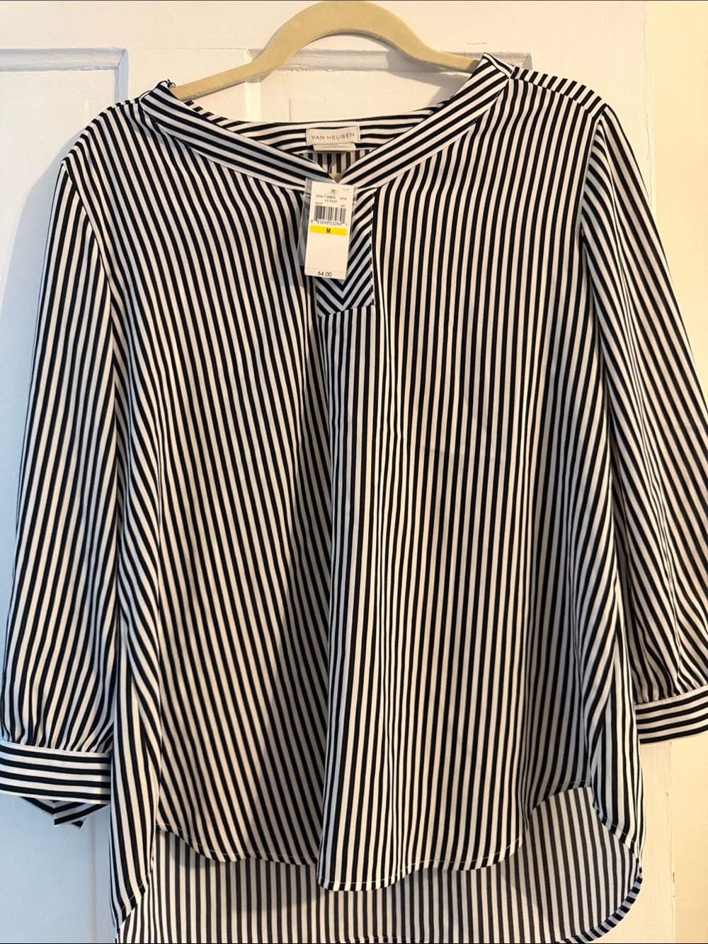 Van Heusen Black and White Vertical Striped Women's Blouse Jacket